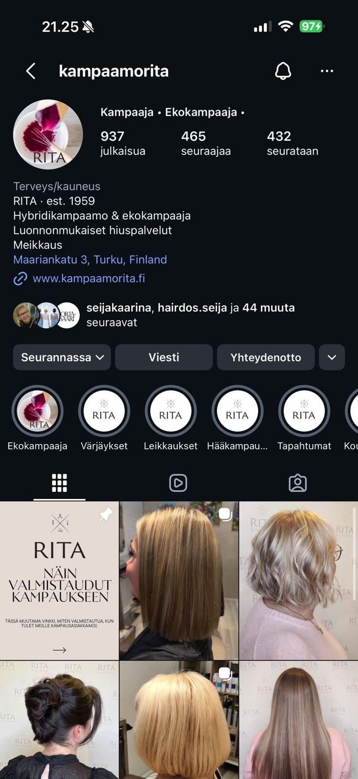 Kampaamo Rita – Instagram-feed