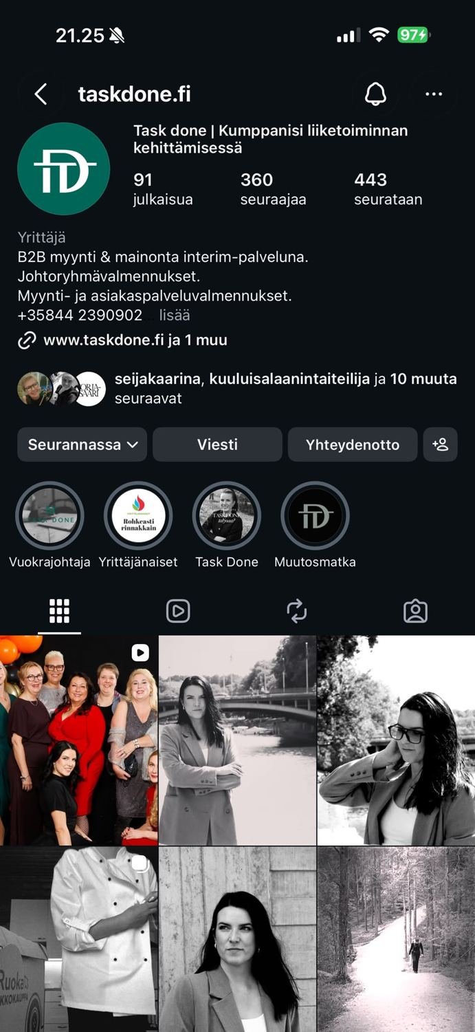 Taskdonen Instagram-profiilin kuvakaappaus