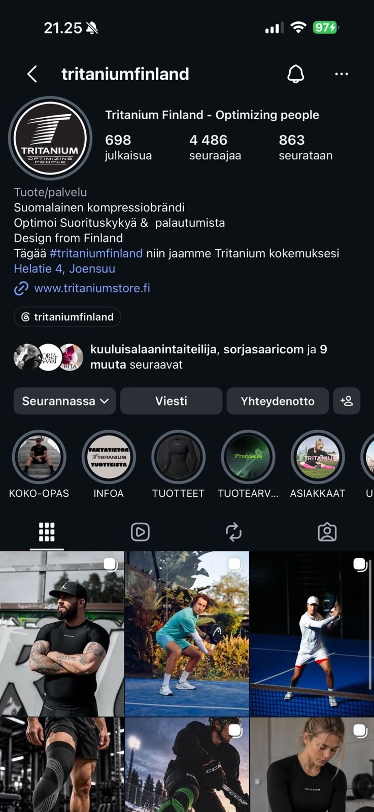 Tritanium Finlandin Instagram-feed kuvakaappaus